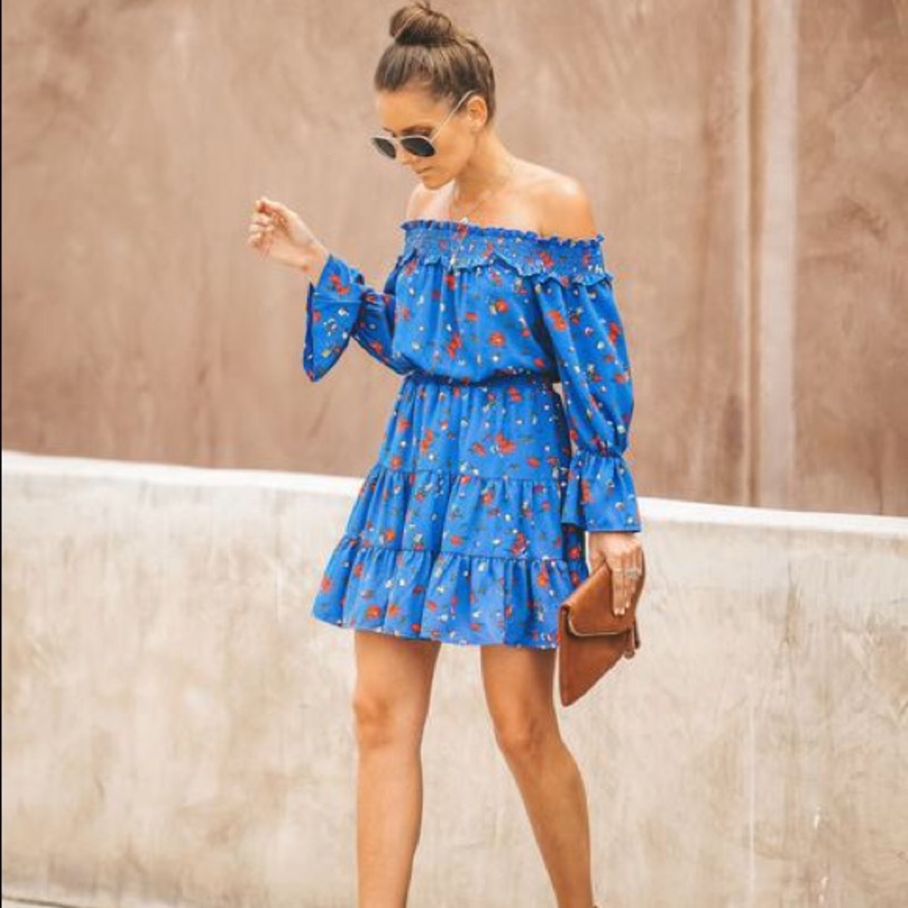 Never Opened Off the Shoulder Dress Royal Blue